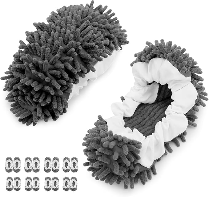 8 Pcs Mop Slippers Socks Floor Cleaning, Microfiber Shoe Covers dust Washable by WellMall