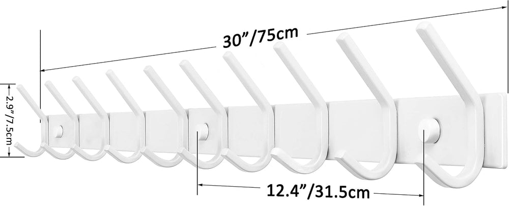 WEBI Coat Rack Wall Mounted,10 Hooks,30" Long Coat Hooks Wall Mount Whit...