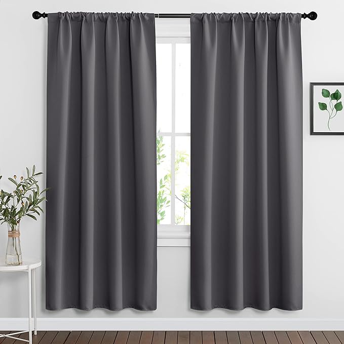 RYB HOME Living Room Blackout Curtains Gray Window Covering Rod Pocket Top Slot by RYBHOME