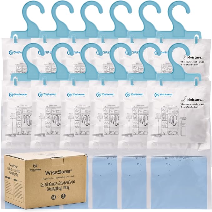 12 Pack Moisture Absorber Refill Hanging Bags, Moisture Absorber Packets by Wisesorb