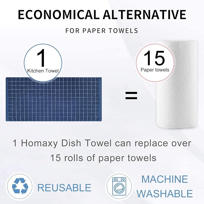 Homaxy 100% Cotton Terry Kitchen Towels, Checkered Designed, Soft and Super - Image 6