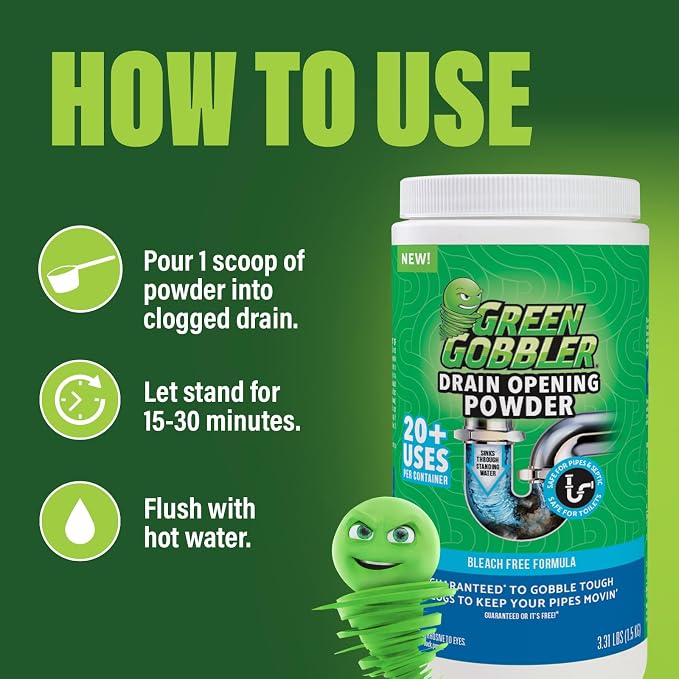 Green Gobbler Drain Clog Remover & Drain Cleaner Powder, 20+ Treatments - Image 3