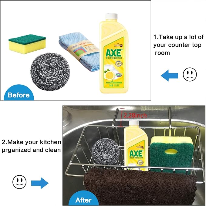 Kitchen Sponge Holder, Dish Brush Holder, Slim Sink Organization/Draining - Image 2