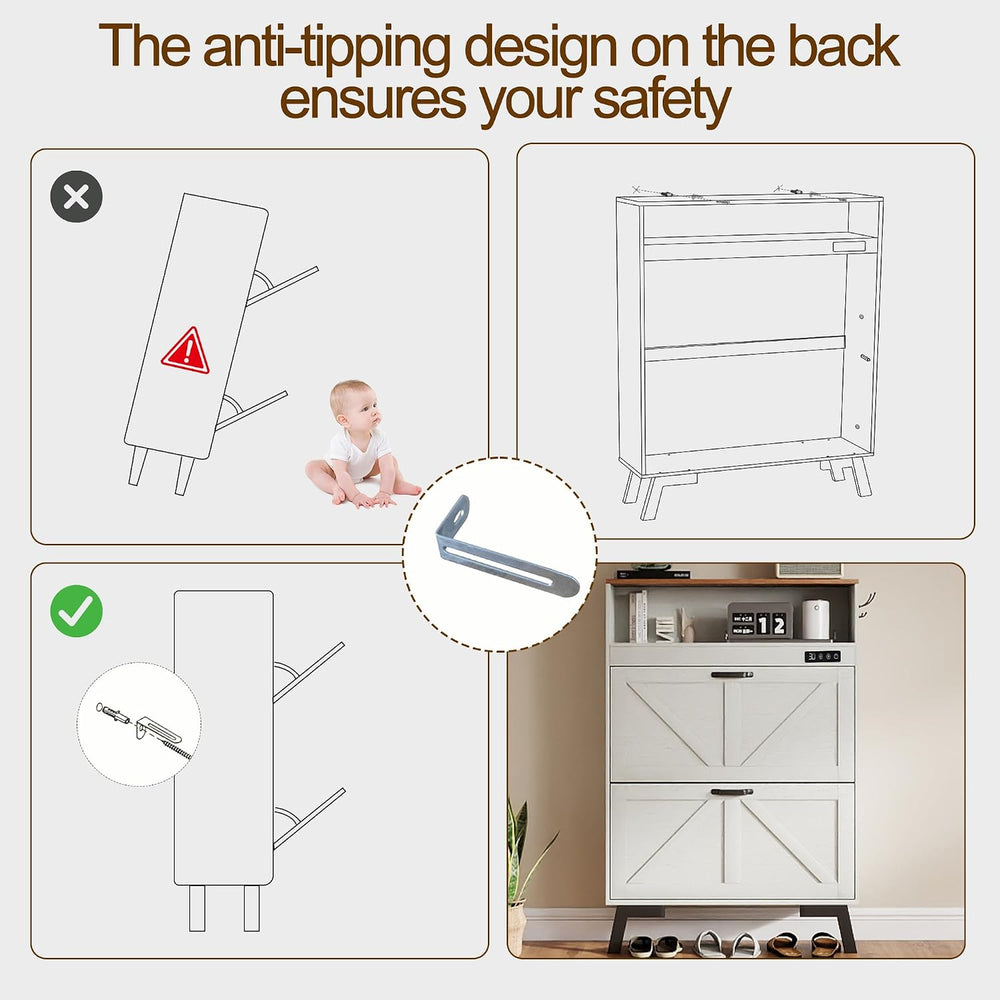 Shoe Cabinet with Deodorizer, Narrow White Entryway Storage, Anti-Tip