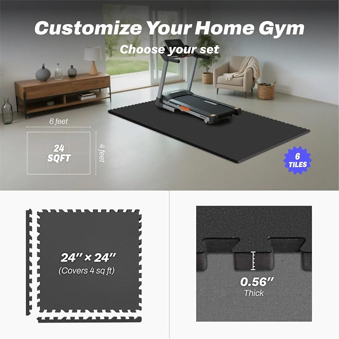 AIRHOP 0.56in Thick 24 Sq Ft Exercise Equipment Mats, 6 Tiles Upgraded Rubber - Image 4