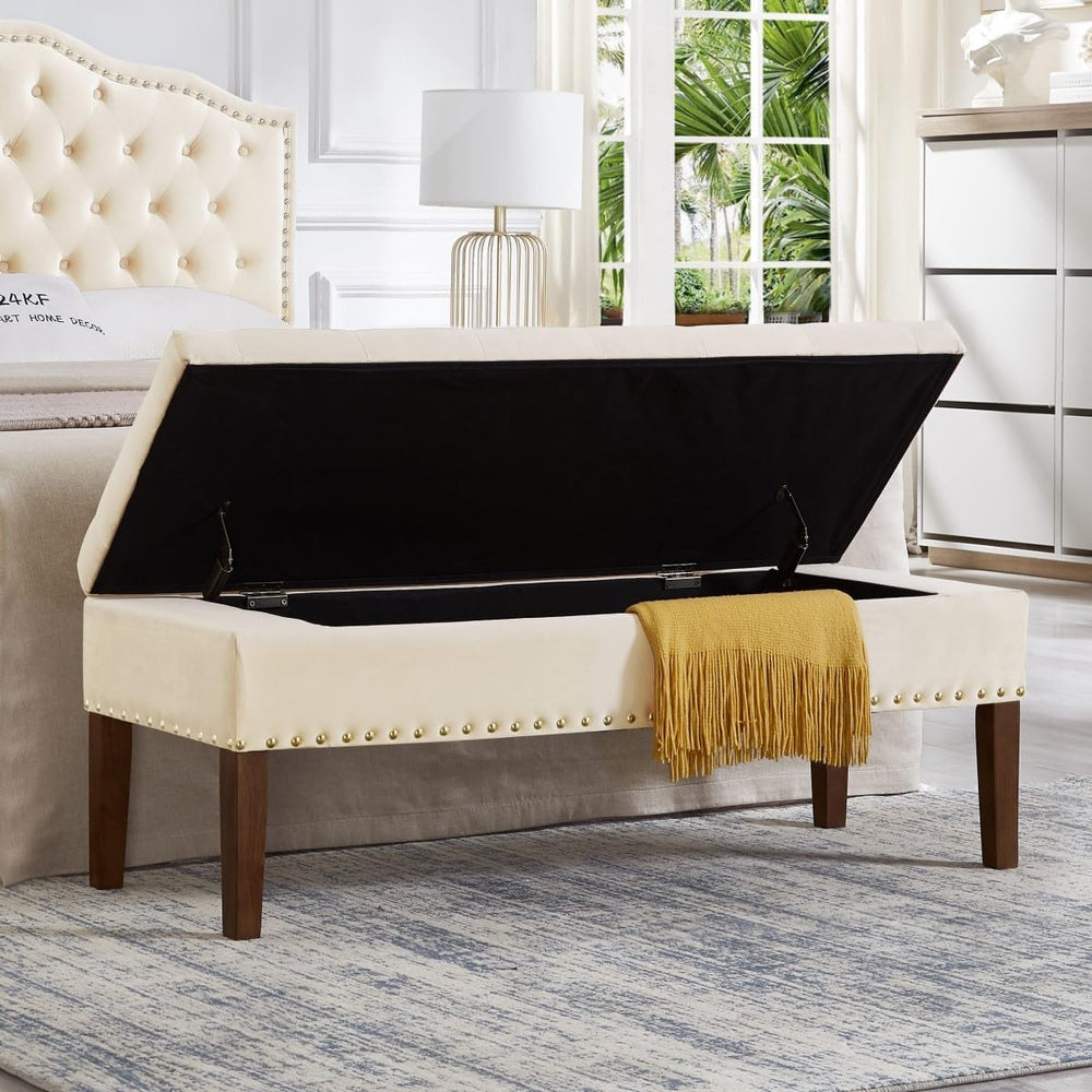 24KF Velvet Modern Upholstered Tufted Button Storage Bench with Studded Nails...