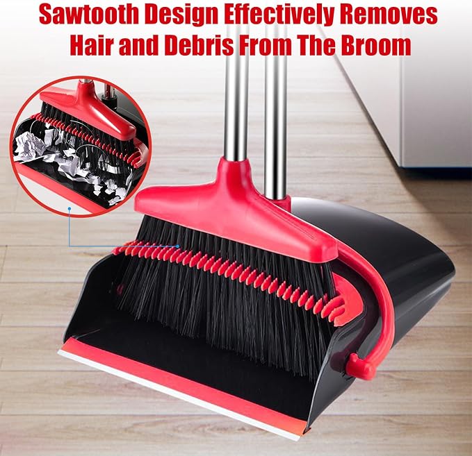 Broom and Dustpan Set with Long Handle – Upright Standing Broom Combo with - Image 5