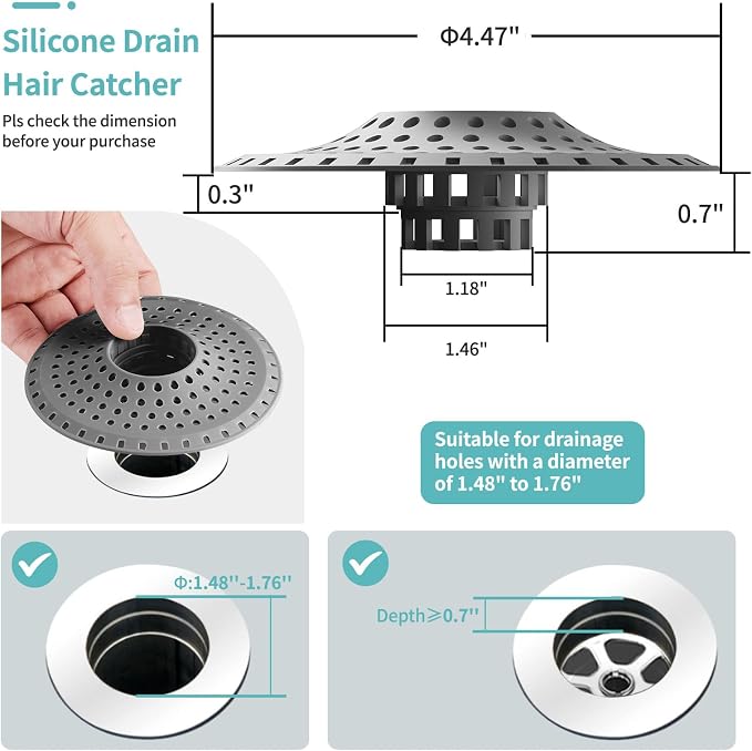 Bathtub Drain Hair Catcher, Silicone Tub Hair Catcher Drain Protector, - Image 5