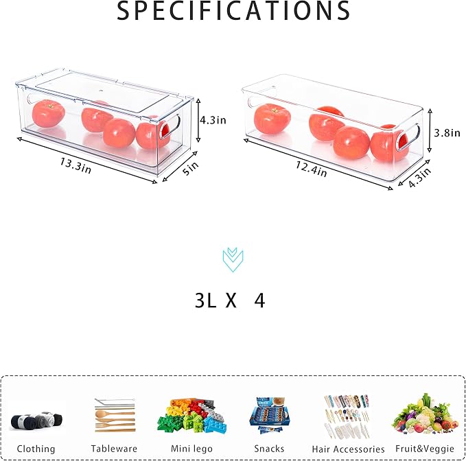 MineSign 4Pack Stackable Fridge Drawers Pull-out Storage Bins - Image 3