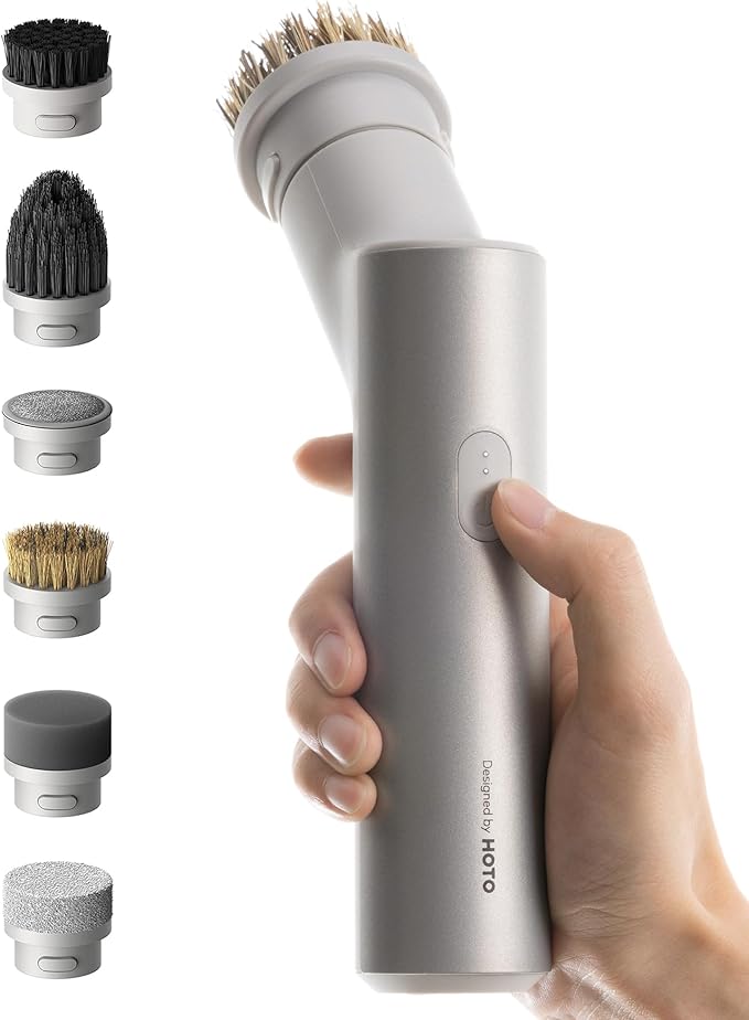 HOTO Handheld Short-Handle Electric Spin Scrubber, IPX7 Waterproof Cordless by HOTOTools