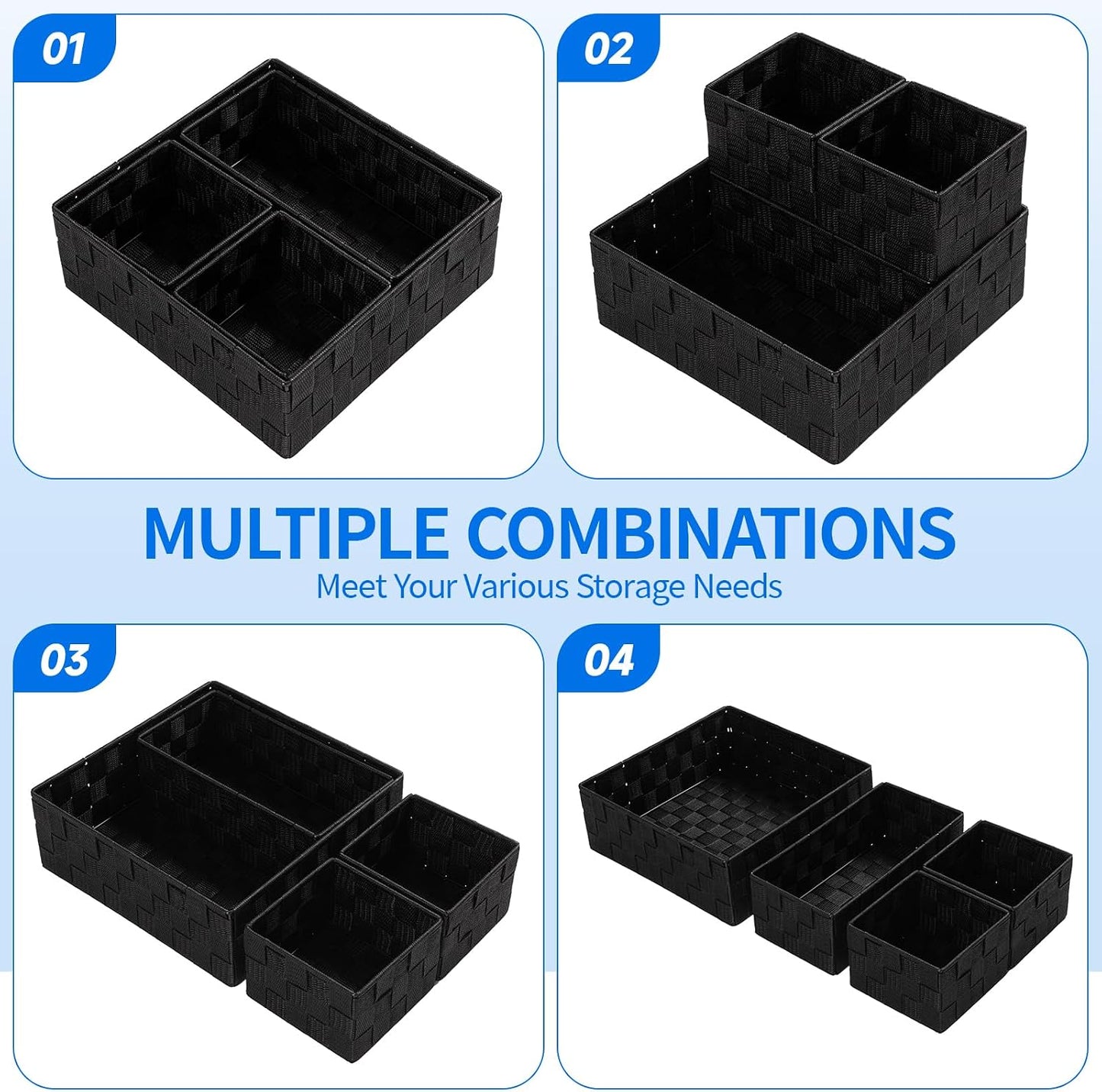 Posprica Woven Storage Basket Small Baskets for Organizing, Cube Basket Bin Container Tote Organizer Divider for Drawer,Closet,Shelf, Dresser,set of 4