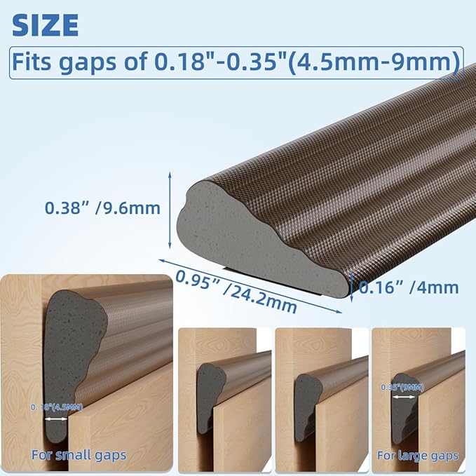 Wedge-Shape Window Weather Stripping Door Frame Seal Strip 196” Brown, Upgrade - Image 2