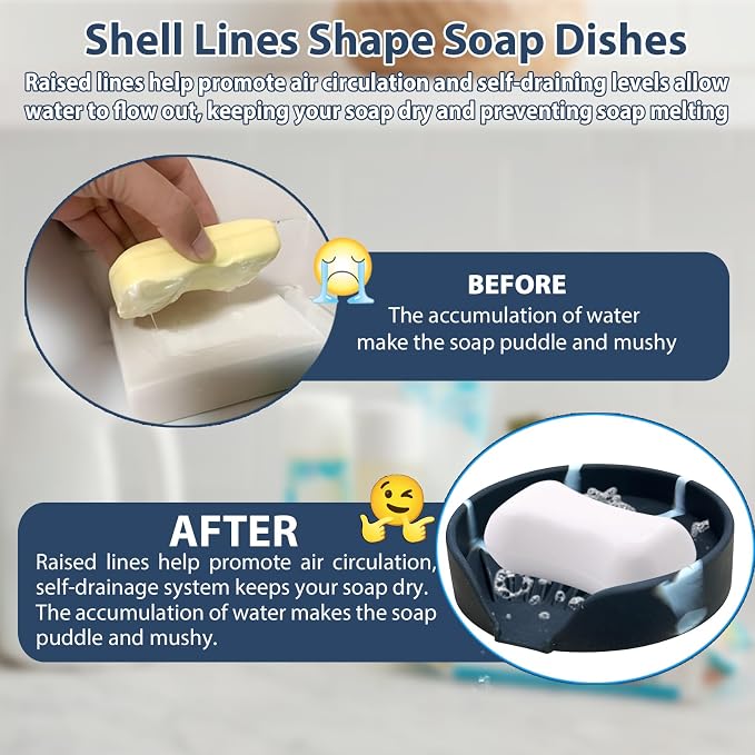 Self Draining Soap Dish, Silicone Suction Cup Soap Holder Tray Savers Container - Image 3