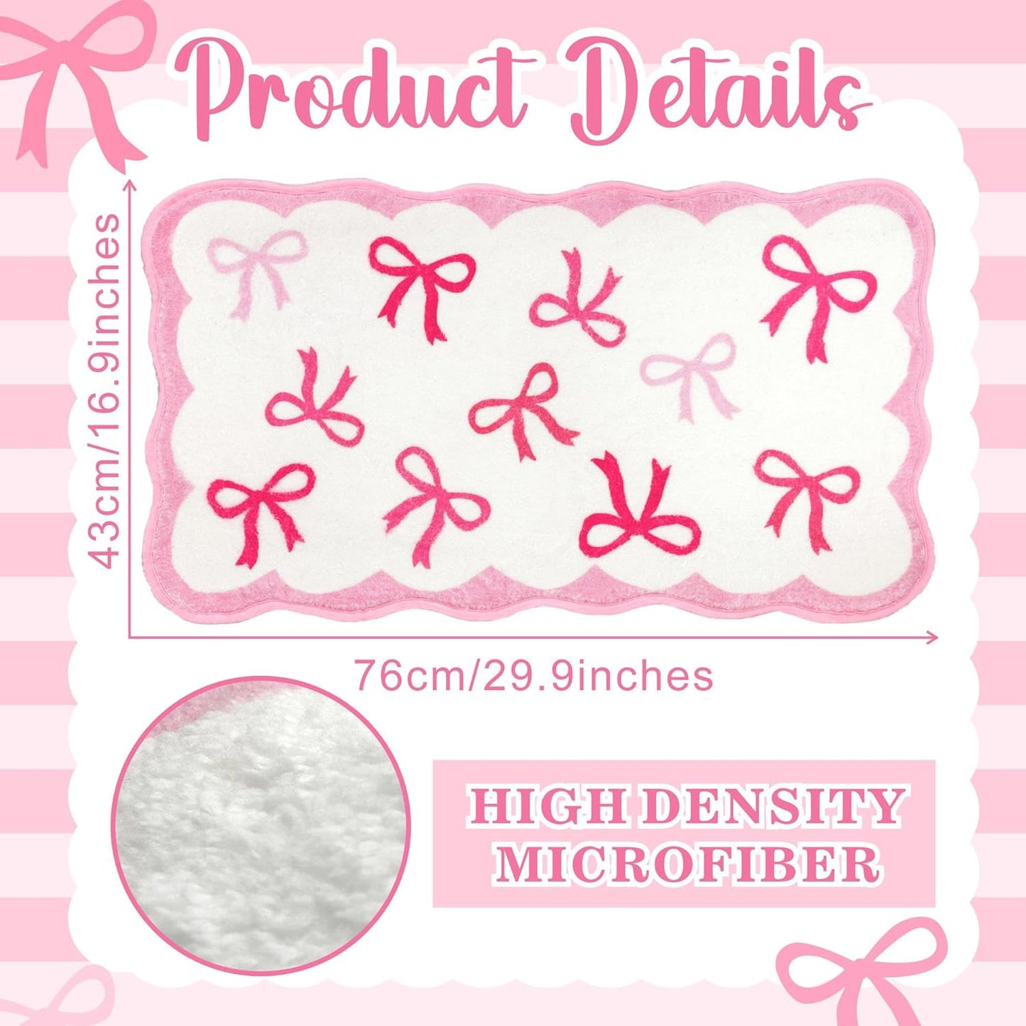 Haiddle Pink Bows Rugs Bow Mat for Bathroom Decor Scalloped Bow Rug for Girls Women Bedroom Non Slip Soft Absorbent Bath Mats Washable Coquette Mats for Bathtub Shower Floor Decoration 16.9" x 29.9"