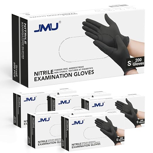 JMU Black Nitrile Gloves Small Case of 1200, 3.5Mil Nitrile Exam Gloves by JMU