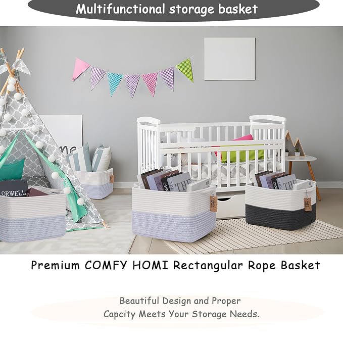 COMFY-HOMI 3PACK Cotton Rope Square Baske - Image 6