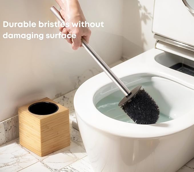 Toilet Bowl Brush Holder with Bamboo and Stainless Steel - Image 4