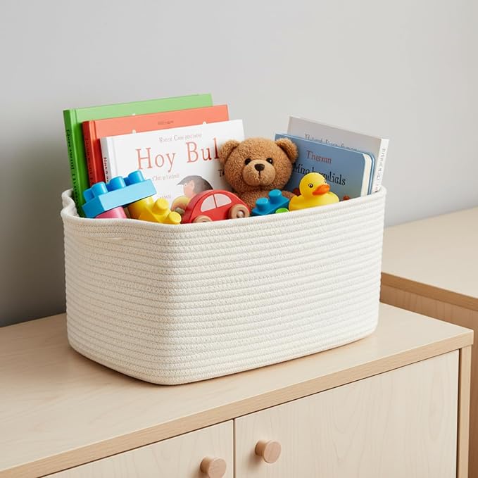Cotton Rope Storage Basket 15"x10"x9" – Fabric Storage Bins - Image 8