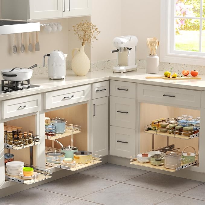 ROOMTEC 2 Tier Individual Pull Out Cabinet Organizer 10½"W x 21½"D, Slide Out - Image 6