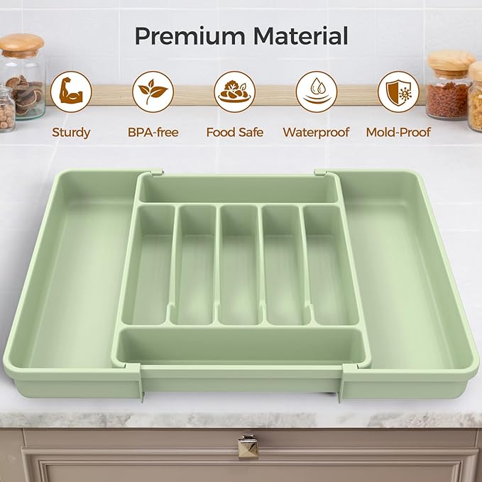 Extra Large Expandable Silverware Organizer, BPA-Free Food-Safe Cutlery - Image 4
