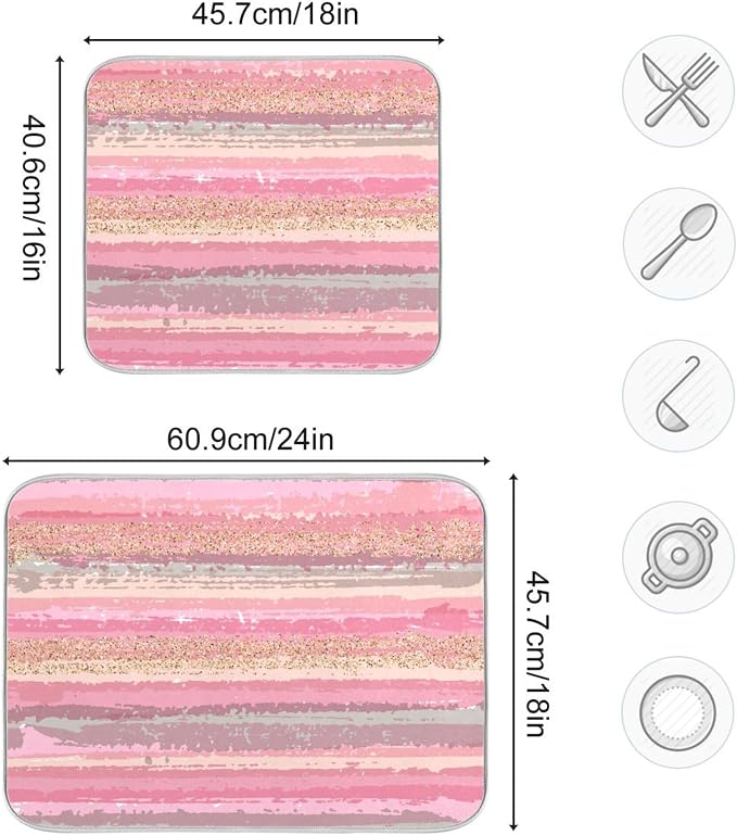 Pink Gold Stripe Dish Drying Mat - Image 3