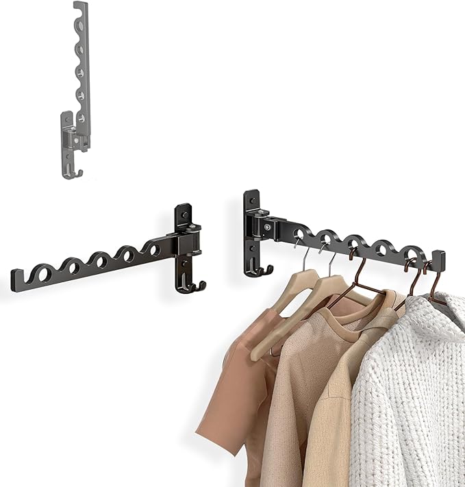 Dr.DJ Wall Hanger for Clothes, Coat Hanger Wall Mounted Matte Black Retractable - Image 9