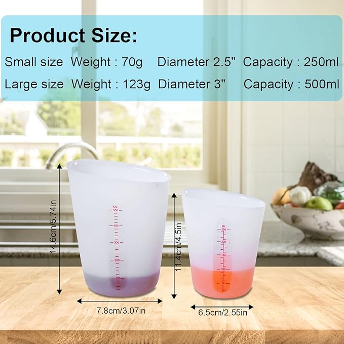 Silicone Measuring Cups, 500ml & 250ml Large Flexible Mixing Cups, 2 Cups Pour - Image 2