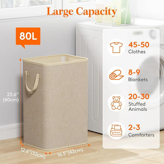 Lifewit 80L Large Tall Laundry Hamper, Collapsible Laundry Basket - Image 2