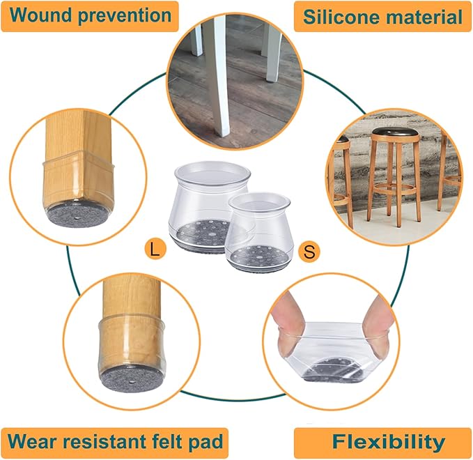 32 Pcs Chair Leg Protectors for Hardwood Floors, OASMU Silicone Felt Furniture - Image 5