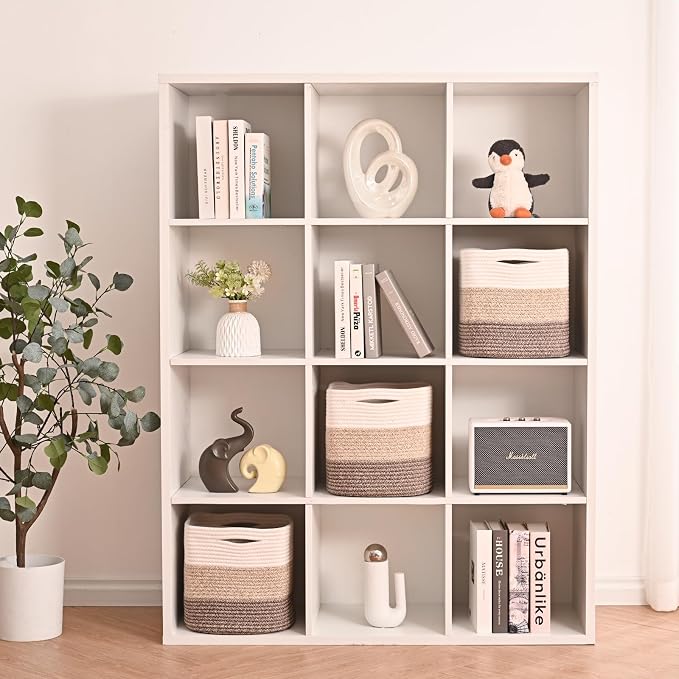 11 Inch Cube Storage Bins, Storage Cube Organizer Bins, Woven Cotton Rope - Image 3