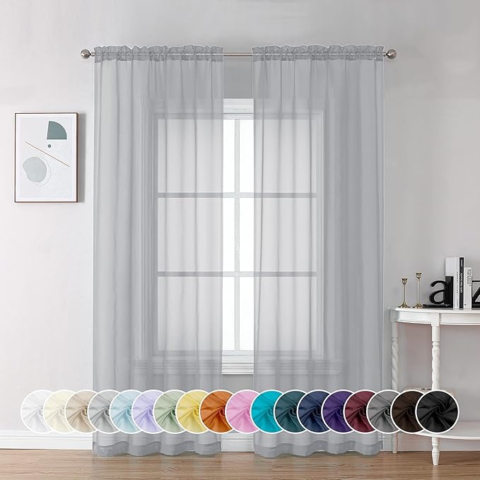 Chyhomenyc Light Grey Sheer Curtains 72 Inch Length 2 Panels, Light Filtering by Chyhomenyc