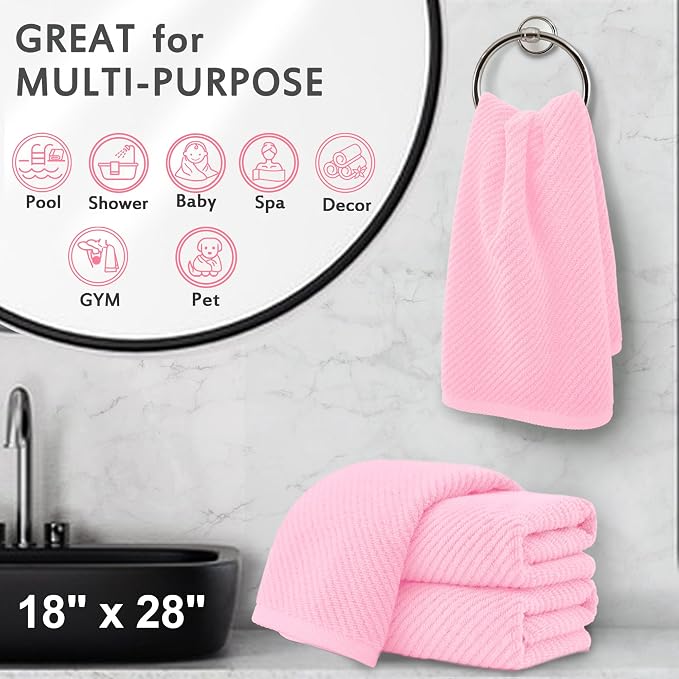 VOOVA & MOVAS Pink Bathroom Hand Towels Set of 4, Large 18" x 28" - Image 5