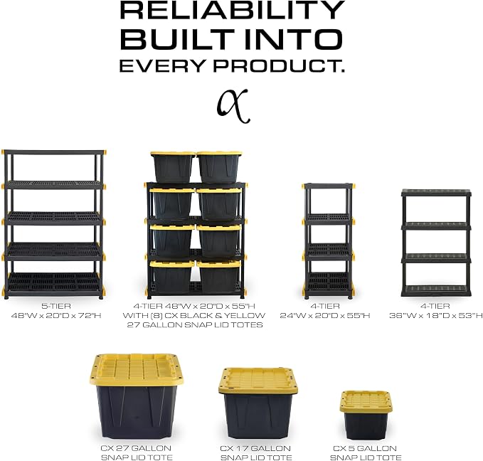 BLACK & YELLOW, 4-Tier Heavy Duty Plastic Storage Shelving Unit, 200lbs/shelf - Image 9