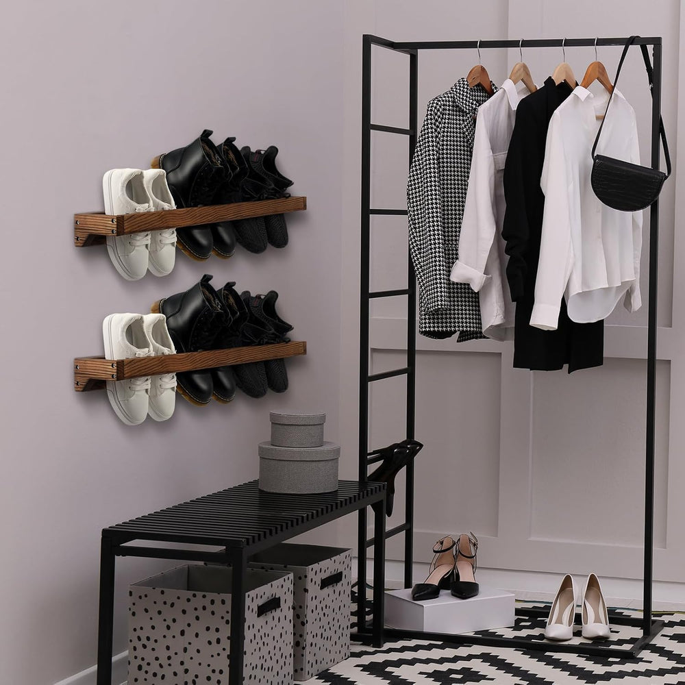 Wenqik 4 Pcs Wall Mounted Wooden Shoe Rack Wood Wall Hanging, Burnt Wood
