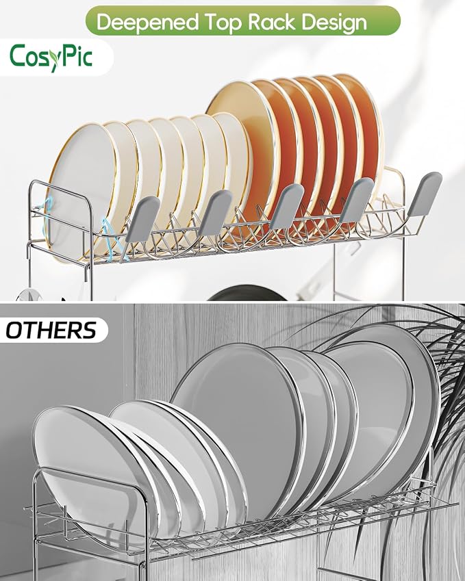 2 Tier Dish Drying Rack, Thicker Premium 304 Stainless Steel Dish Racks - Image 3