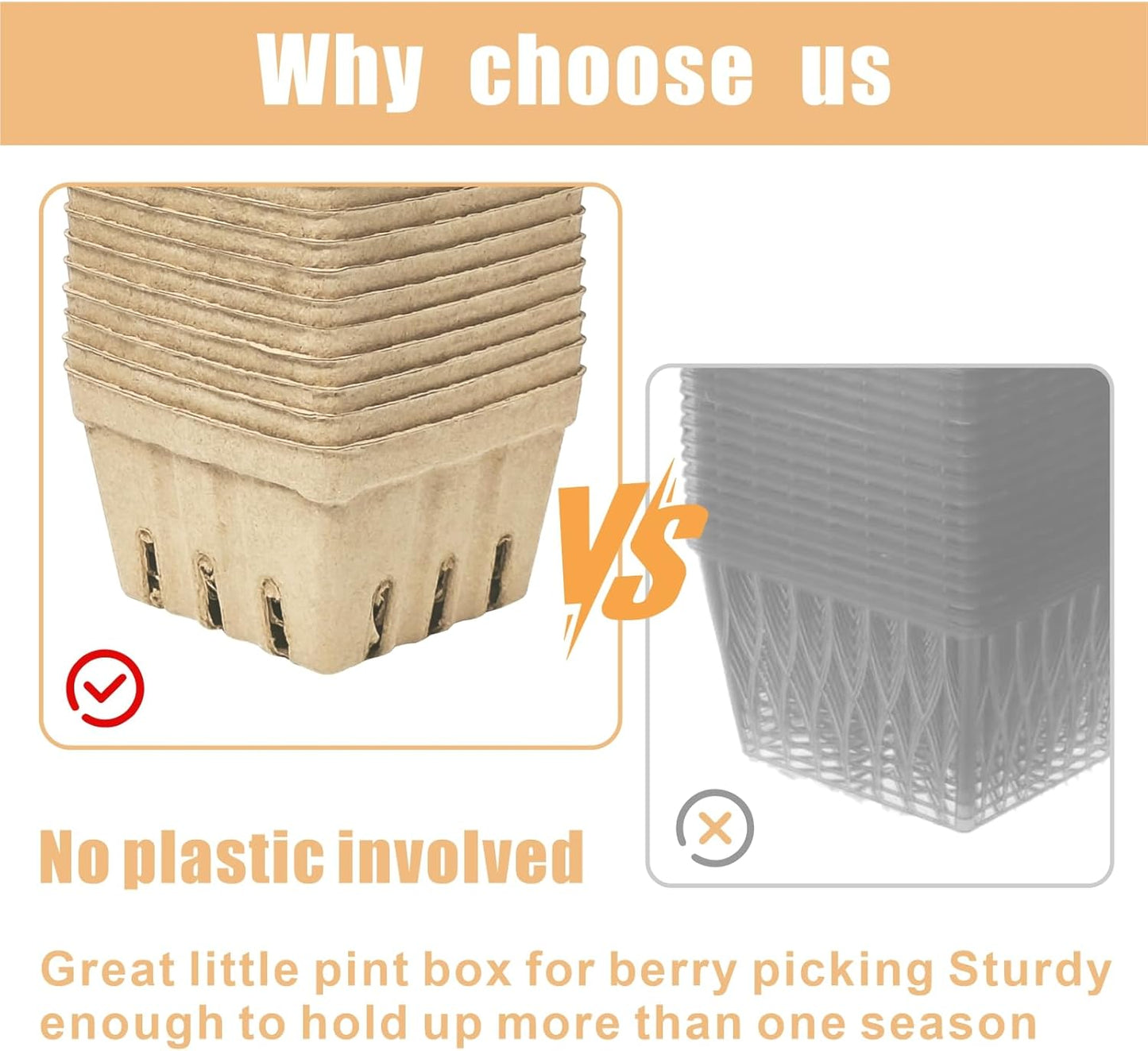 45 Pcs Natural Pulp Fiber Berry Basket Small Vented Berry Picking Basket | Small Container Holder, for Fruits, Vegetable, Farmer Market, Grocery