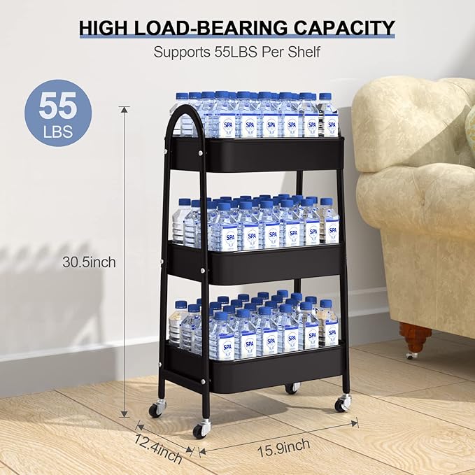 EAGMAK 3 Tier Utility Rolling Cart, Metal Storage Cart - Image 6