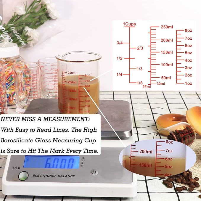 High Borosilicate Glass Measuring Cup Set-V-Shaped Spout，Includes 250ml - Image 4