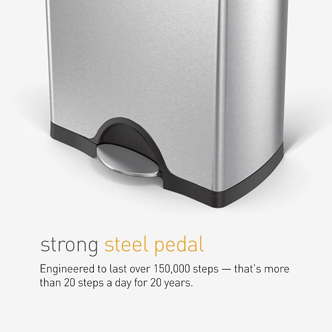 simplehuman Rectangular Dual Compartment Recycling Kitchen Step Trash Can - Image 5