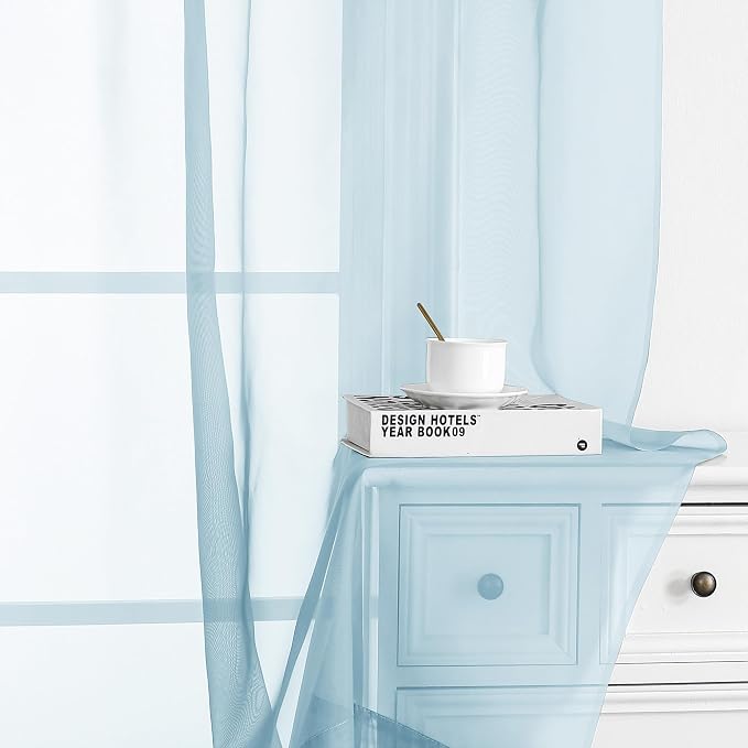 Chyhomenyc Sheer Sky Blue Tier Curtains 24 Inch Length, Small Window Curtains - Image 7