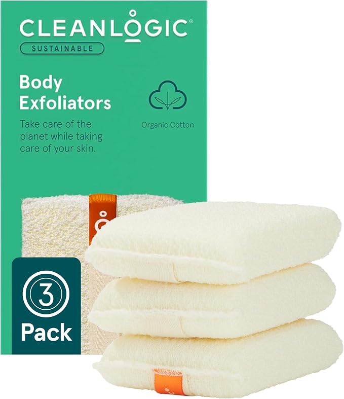 Cleanlogic Organic Cotton Exfoliating Body Scrubber, Reusable Exfoliator Tool by Cleanlogic