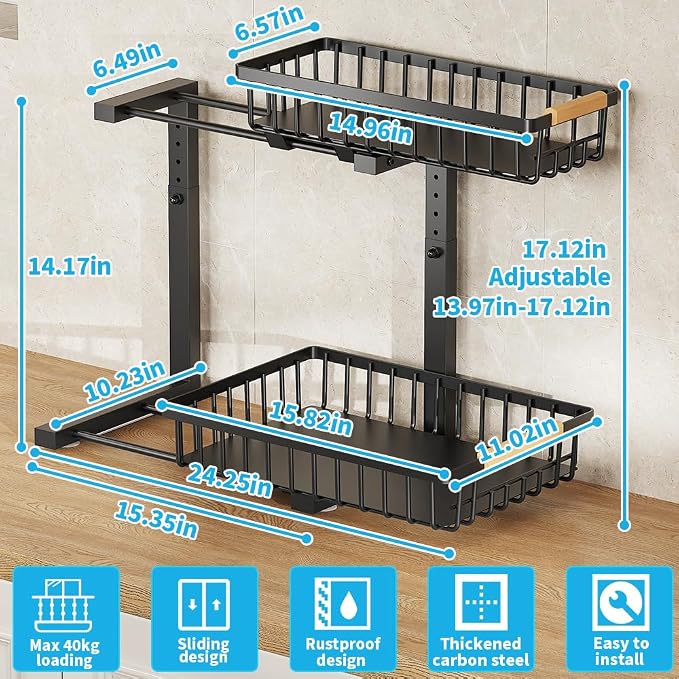 Under Sink Organizer, 2 Tier Under Sink Organizers and Storage, Metal Slide out - Image 6