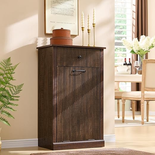 Modern Tilt-Out Trash Can Cabinet, 10 Gallon Fluted Laundry Hamper Cabinet by IFGETEnrichYourLivingSpace