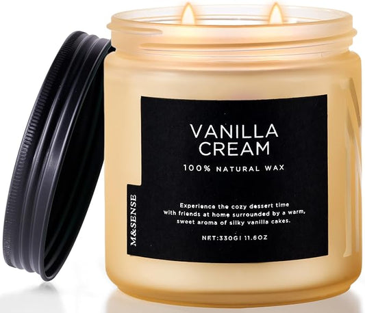 M&SENSE Vanilla Soy Candles, Medium 2 Wick 11.6oz 70 Hours Burning Time by MSENSE