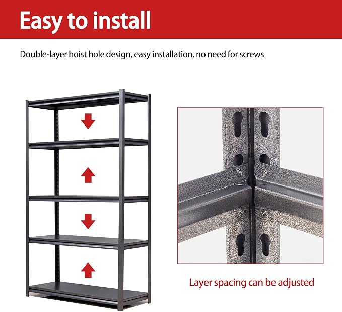 72" H Garage Shelving, Metal Storage Shelves, Adjustable 5 Tier Storage Rack - Image 5