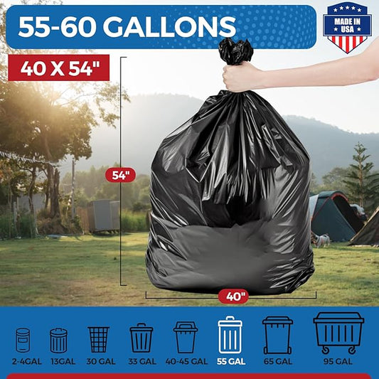 Fuxury 55-60 Gallon Trash Bags Heavy Duty, 38 x 58" Extra Large Black Trash Bags - Image 2