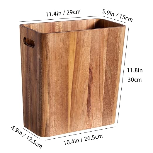 3 Gallons Wooden Wastebaskets, Solid Acacia Wood Waste Basket - Image 6