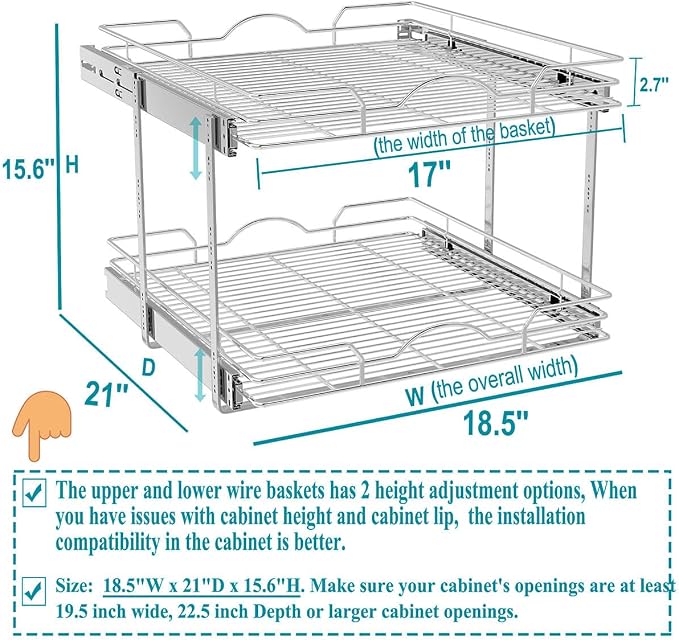 OCG 2 Tier Pull Out Cabinet Organizer, Pull Out Drawers - Image 2