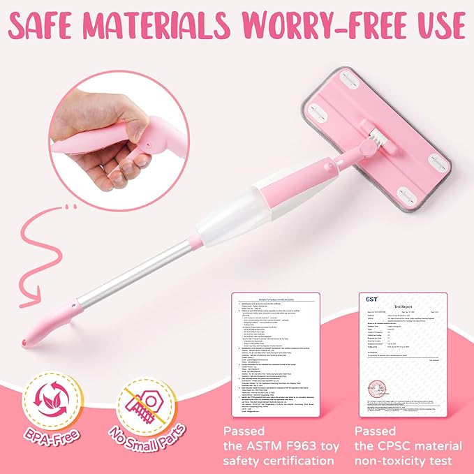 Pink Mini Spray Mop for Toddler-Girls Montessori Cleaning Toy That Real Spray - Image 2