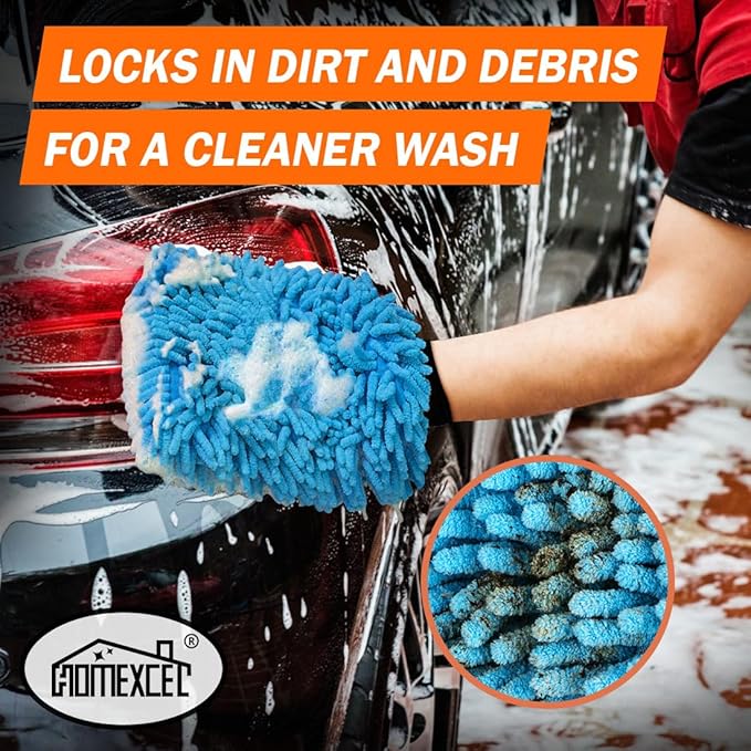 HOMEXCEL Car Wash Mitt, 2PK Chenille Microfiber Wash Mitt, Scratch-Free & - Image 3